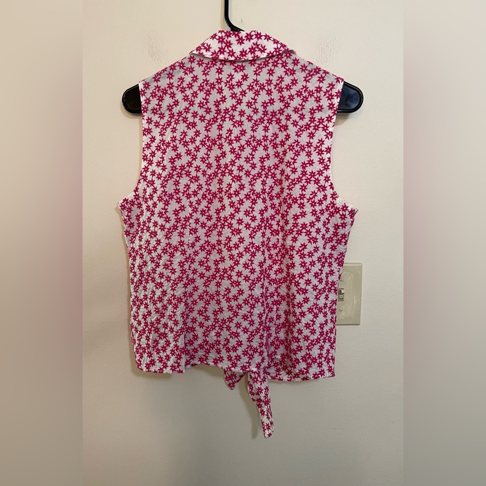 Talbots Women’s Pink Starts Embroidery Sleeveless Button & Tie Front Top Sz 14 - Picture 16 of 17